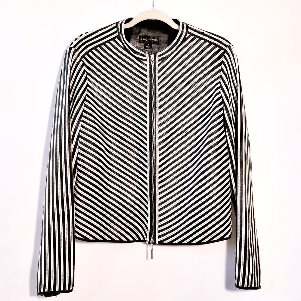 Bagatelle Black and White Striped Leather Jacket Size 14 / XL